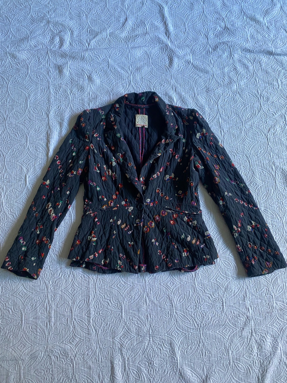 Rebecca Taylor Black Quilted Floral Blazer